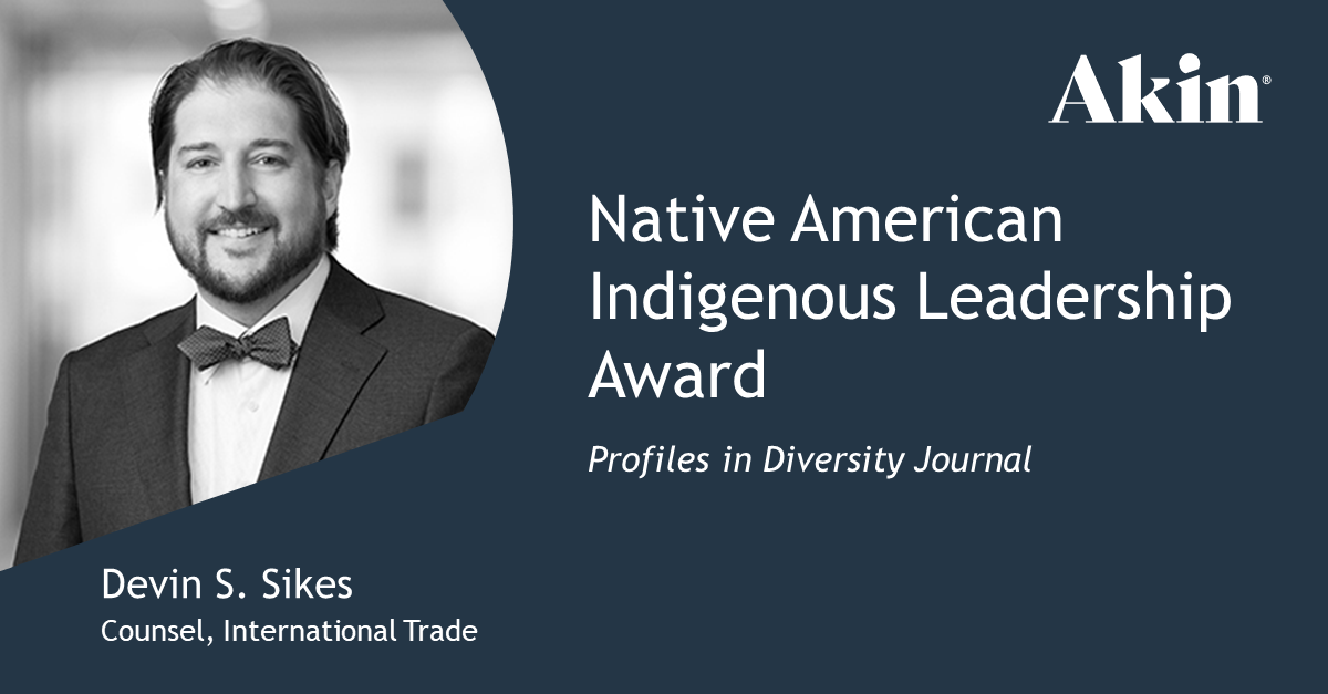 Devin Sikes is the recipient of the Diversity Journal’s Native American Indigenous Leadership Award