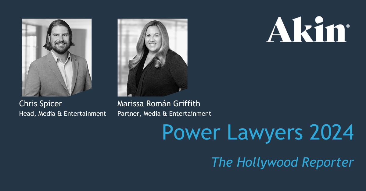 The Hollywood Reporter Names Chris Spicer and Marissa Romn Griffith Among Hollywood's Top Lawyers Again